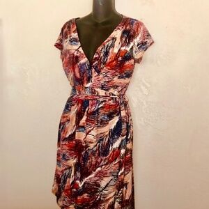 Liz Claiborne Feather Print Surplice Dress S